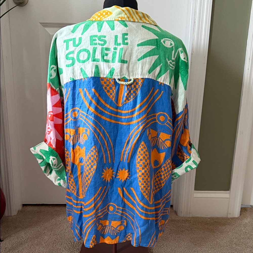 Anisa Exclusively by Anthropologie Colorful Graphic Button Down Shirt - Picture 2 of 11